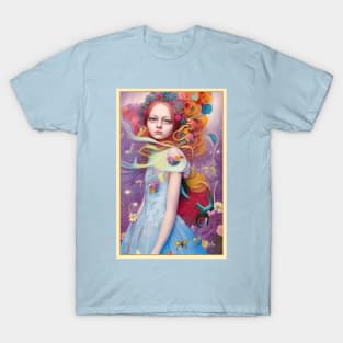 Stunning Alice in Wonderland painting of girl and flowers T-Shirt